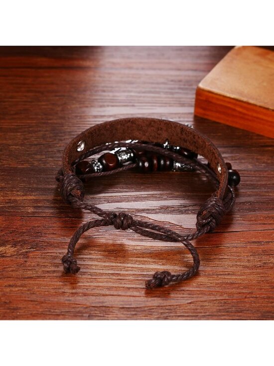 Women\'s Brown Analog Quartz Cross Bracelet Weave Wrap Around Leather Wrist Watch main image 4
